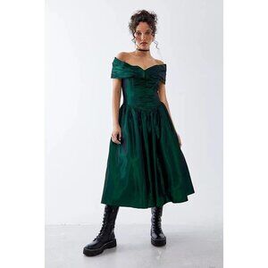 GUNNE‎ SAX Late 70s/Early 80s Vintage Emerald Green Off the Shoulder - Size 11